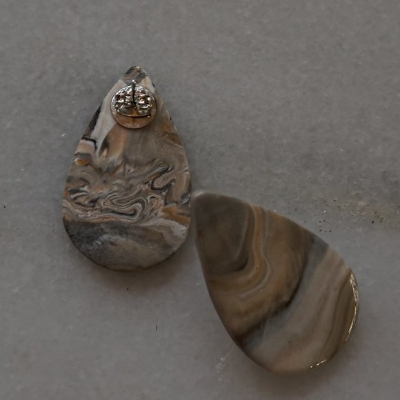 Teardrop Stud Earrings with Granite Design - Picture 5 of 10